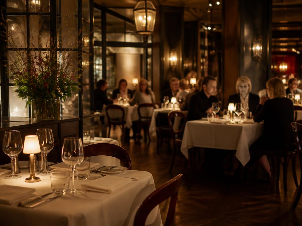 An elegant restaurant during evening service.